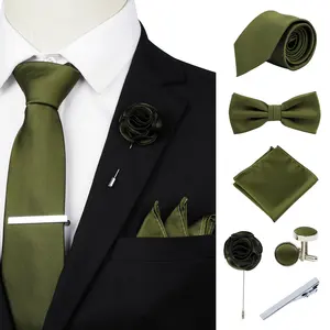 High Quality Classic Mens Fashion Polyester Printed Tie Necktie Bowtie Cufflinks With Pocket Squares Set