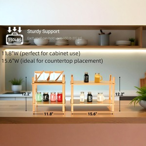 <b>Desktop</b> <b>Shelf</b> 2 Tier Bamboo Storage Rack For Kitchen Counter Cosmetics Snacks Figurines Organization - Product Image 4