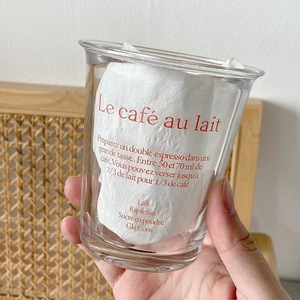 Tazza di <span class=keywords><strong>vetro</strong></span> per la colazione 350ml impilabile <span class=keywords><strong>in</strong></span> rilievo latte trasparente tè al caffè Design semplice ufficio uso della casa lettera di stampa tazza - Product Image 5