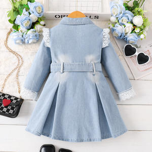 <span class=keywords><strong>2026</strong></span> वसंत शरद ऋतु की लड़कियों लंबी आस्तीन डेनिम नीले रंग की फीता फूल पैचवर्क फ्रॉक कपड़े - Product Image 2