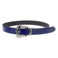 Ceinture en cuir PU gaufré crocodile bleu pour femme, avec boucle argentée sculptée, style mode, pour fournisseurs B2B