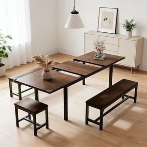 Nuevo Diseño Moderno, Juego de <span class=keywords><strong>Mesa</strong></span> de Comedor Extensible de Madera de 5 Piezas para 4-8 Personas <span class=keywords><strong>con</strong></span> Taburetes y <span class=keywords><strong>Banco</strong></span> - Product Image 1