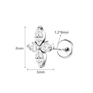 F136 G23 <b>Titanium</b> Clover Zircon <b>Stud</b> Earring For Ear Cartilage Piercing Jewelry - Product Image 2