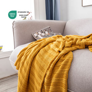 Màu Vàng Chanh Tùy Chỉnh Bán Buôn OEKO-TEX 100% Cotton Dệt Kim Chăn Ném Cho Bộ Đồ Giường - Product Image 3