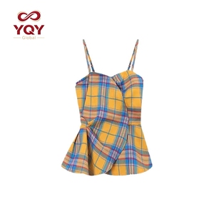 Camisola de Verano Estilo Coreano, Diseño Spice Girl, Corte Ajustado, Contraste de <span class=keywords><strong>Color</strong></span> a Cuadros, Top Sexy y Versátil para Mujer - Product Image 1