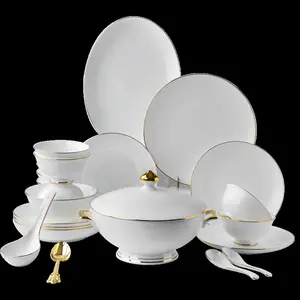Заказная посуда для дома, посуда из керамики, наборы для посуды, оптовая продажа, китайская посуда с золотым ободом, керамическая фарфоровая посуда, производитель
