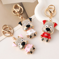 Porte-clés créatif en strass pour chien, breloque mignonne, émail blanc et rouge, accessoires pour clés de voiture, vente en gros