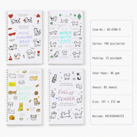 Carnet spirale flexible A5, 60 feuilles, 80 g/m², 4 motifs de dessins de chats et chiens, pages lignées, papeterie scolaire pour étudiants, vente en gros