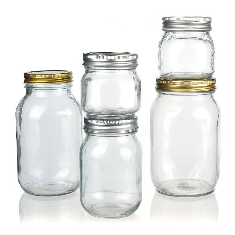 Tùy chỉnh in 150ml 200ml 380ml Vòng trứng cá muối lưu trữ thủy tinh Mason Jar cho mứt đóng hộp lưu trữ thực phẩm