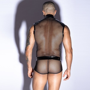 Due Pezzi Biancheria Intima <span class=keywords><strong>Sexy</strong></span> Trasparente in Rete Nera per Uomo - Product Image 4