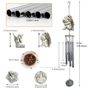 5 tubi di alluminio spessi in argento 31 pollici Vintage campanelli eolici con resina decorazione d'angelo per ornamenti da giardino - Product Image 1