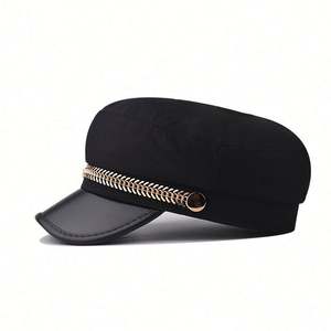 Gorra de Capitán de Moda Británica Primavera-Otoño 2025 con Cadena Metálica de Espina de Pescado, Visera de PU Personalizada y Estampado Serigrafiado - Product Image 4