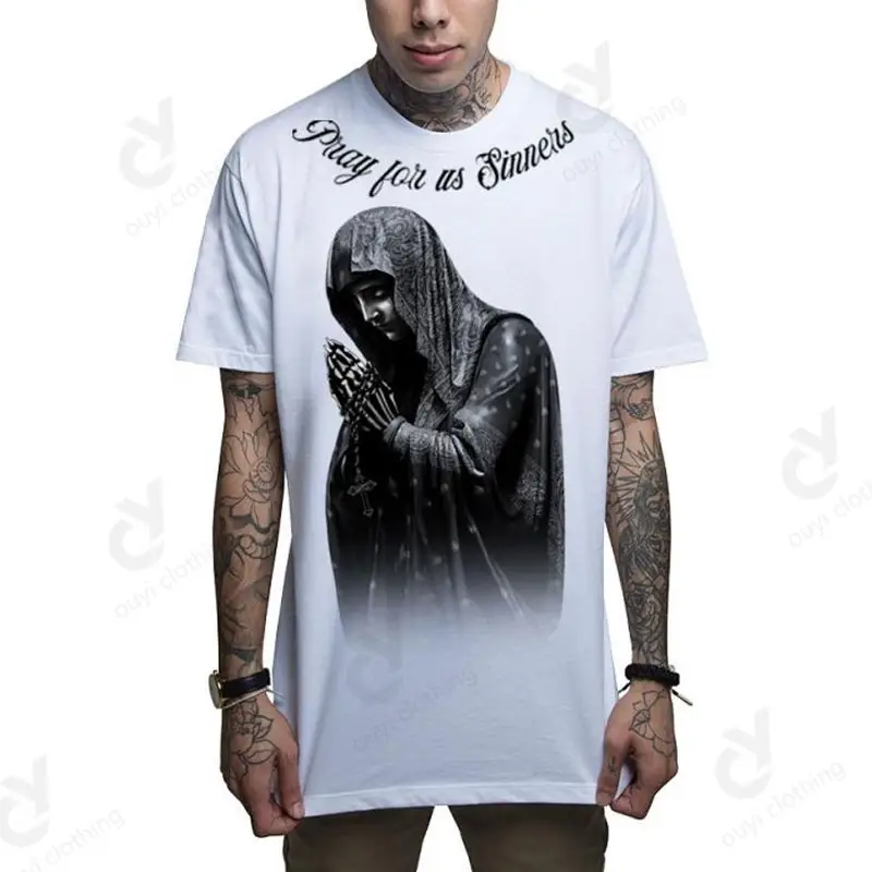 Heren Zondaar Korte Mouw T-Shirt Print Streetwear Graphic Tees Witte Kleding Kleding Tattoo Skull Custom Oversized T-Shirts