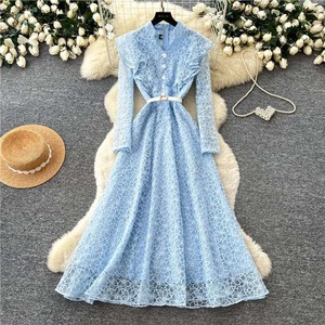 Soldes d'usine : Robe midi élégante en dentelle tissée florale respirante pour femme – Modèle décontracté, un best-seller ! - Product Image 6