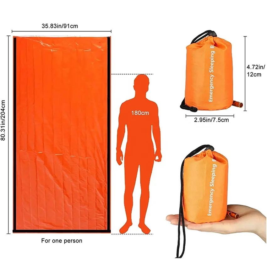 Impermeable al aire libre Camping Invierno Camping Calentado Equipo DE EMERGENCIA Saco de dormir Supervivencia Bivy Space