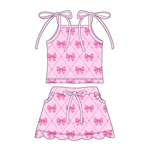 Popolare Completo Estivo Personalizzato per Bambine, Top Senza Maniche con Fiocco e Gonna a Balze, Set Sportivo per Bambine - Product Image 2