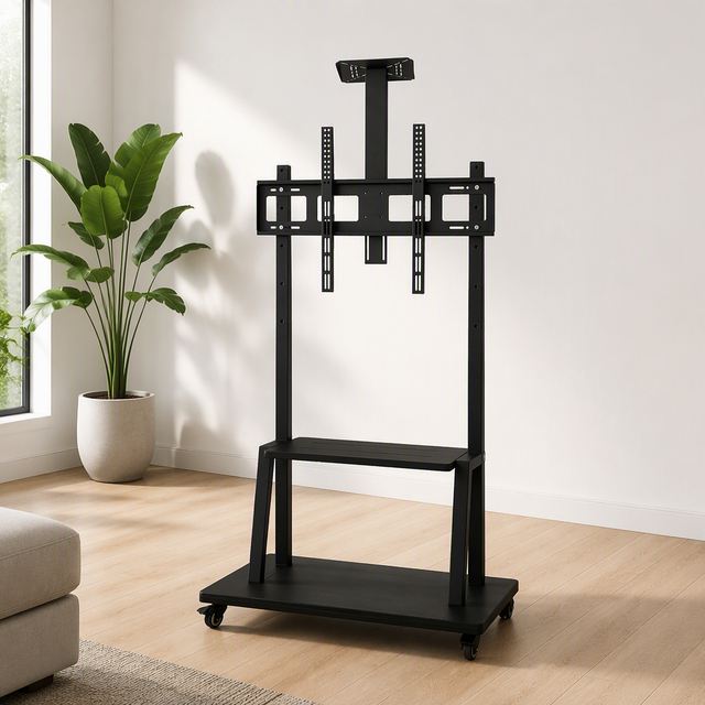 Sturdy Portable Mobile TV Cart with Wheels 50-80 Inch 150kg Capacity 360 Degree Swivel VESA 900x600 Heavy Duty TV Cart