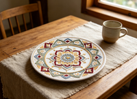 Assiette de présentation ronde en plastique de 13 pouces, motif floral, broderie imitation, décoration de table, NE PAS UTILISER EN CONTACT AVEC LES ALIMENTS