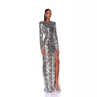 Robe de soirée élégante et sexy pour femme, coupe ajustée, dos nu, manches longues, à sequins, personnalisable OEM, fabrication usine