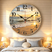 Horloge murale tropicale côtière 12 pouces, design original, coucher de soleil, vagues de plage, silencieuse, sans tic-tac, ronde, 25*25cm, décorative pour salle de bain