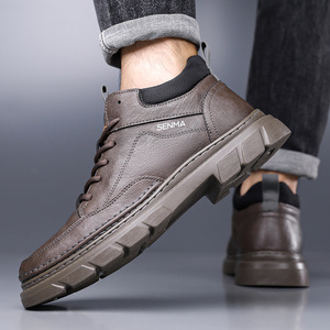 Bottes Senma Martin pour hommes, bottines à bout rond en cuir véritable, semelle extérieure en caoutchouc antidérapante, chaussures décontractées d'extérieur - Product Image 2