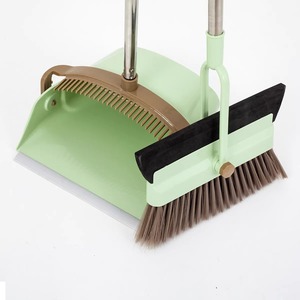 Dustpan And Broom Set Large Nylon Bristle Steel Handle For Home Floor Cleaning Beige Green - Product Image 2