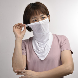 Masque de protection solaire pour le cou, écharpe respirante en soie glacée pour femmes, pour la course à pied et le cyclisme, couleur unie blanc noir - Product Image 1