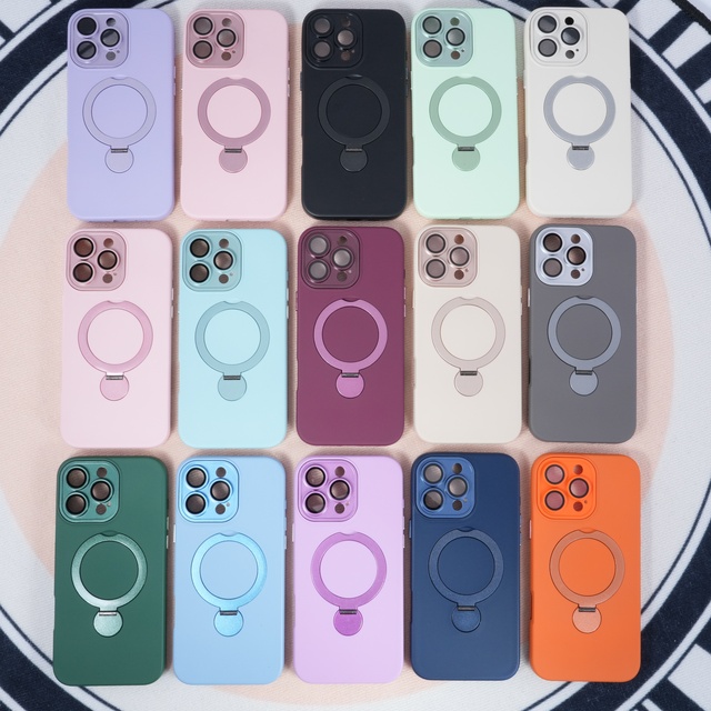 "360° Rotate TPU Liquid Silicone Shockproof Case for iPhone 17/16/15/14/13 ProMax Magnetic Holder Stand Girls Women"