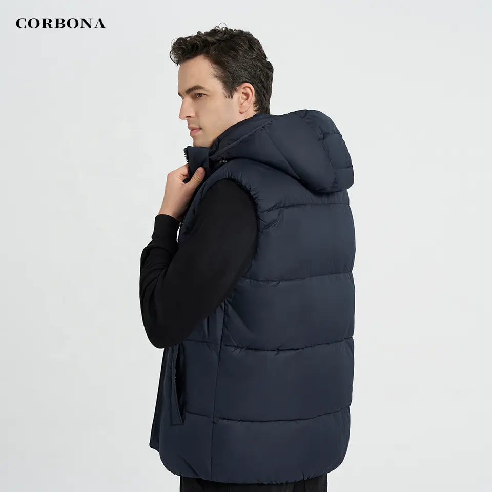 CORBONAฤดูหนาวเสื้อกั๊กแขนกุดOversize Man CoatHoodedฤดูใบไม้ร่วงWarm Plush Jacketผ้าฝ้ายเบาะยาวชายแบรนด์เสื้อผ้า