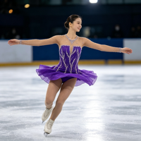 Robe de patinage artistique violette pour filles, justaucorps à manches longues en maille orné de strass et de cristaux, avec découpe en forme de larme au dos, pour la compétition