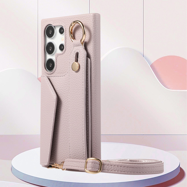 Leather Wallet Phone Case for Samsung Galaxy S23 S25 S26 S24 Ultra, with Crossbody Strap, Card Holder & Ring Kickstand Cover