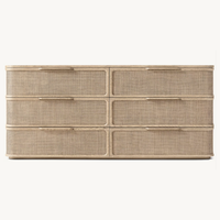 Commode moderne en bois de chêne massif avec dessus en osier, 6 tiroirs, hauteur réglable en acier inoxydable pour chambre à coucher