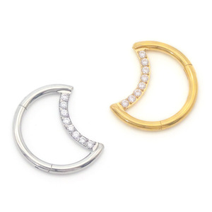 Boucles d'oreilles en acier inoxydable en forme de lune avec incrustation de zircone pour piercing d'oreille, cadeau de bijoux - Product Image 4