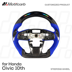 Volant personnalisé en fibre de carbone avec LED et poignées bleues pour Honda Civic Si 10ème génération 2016-2021 Type-R FK8 Coupé - Product Image 2