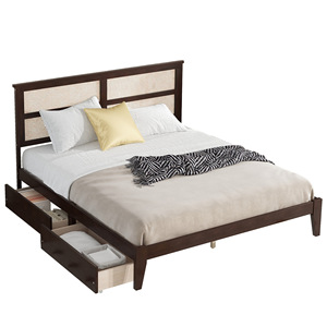 Solid Wood Rattan <b>Storage</b> Bed Double Size With <b>Drawers</b> For Bedroom Furniture - Product Image 5