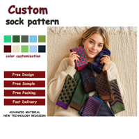 Nouvelles Arrivées Automne/Hiver Chaussettes Vintage Femme Motif Pied-de-Poule Artistique Coton Mi-Mollet Double Aiguille Double Fil Cadeau