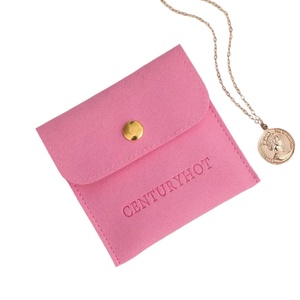 Sac à bijoux en velours rose pêche avec bouton pression en microfibre pour ranger des colliers et des pendentifs pochette de conteneur de luxe - Product Image 6
