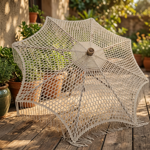 Parasol en macramé JNC MONO 3m en coton, crocheté, pour hamac, tropical, extérieur, écologique, avec motif imprimé en sérigraphie - Product Image 6