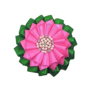 Broche de Cristal con Flores de Cinta de Satén Hechas a Mano, Inspirado en la Hermandad Griega Alpha IVY, Verde y Rosa, para Mujer - Product Image 2