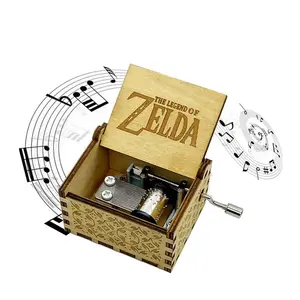The Legend of Zelda anime Wood Hand Crank Music Box Antique Engraved Carved Crafts Mini Music Box
