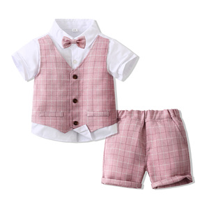 ילדים plaid ג 'נטלמן חליפה בנים מזדמנים ללבוש בגדי קיץ תינוק תינוק סטים פעוטות בגדים - Product Image 2
