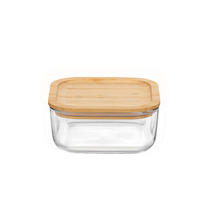 <b>Container</b> Quadro with Lid Bamboo Frigoverre Bormioli <b>Glass</b> 34.5 cl 10 x 5 h cm Hotel Catering Supplies Wholesale - Product Image 1
