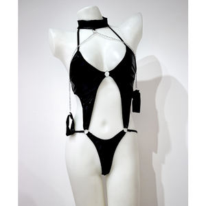 Ensemble de lingerie érotique pour femmes, une pièce, dos nu, à lacets, string, collants en cuir, lingerie de <span class=keywords><strong>strip</strong></span>-<span class=keywords><strong>tease</strong></span> passionnée - Product Image 1