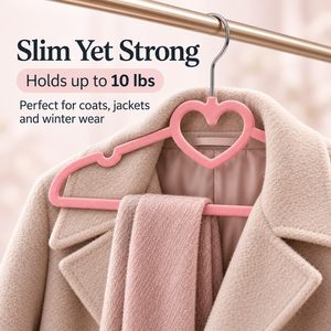 Vente en gros usine Cintres en velours noir premium personnalisés antidérapants pour costumes et vêtements, Cintres floqués en forme de cœur pour vêtements - Product Image 5