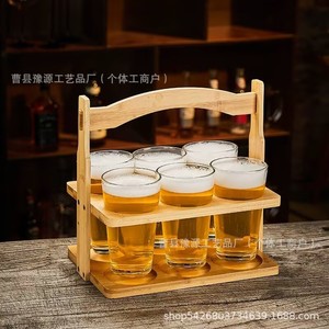 Juego de Bandejas de Madera para Cerveza con 6 Vasos, Bandejas de Servicio para Bar o Pub - Product Image 1
