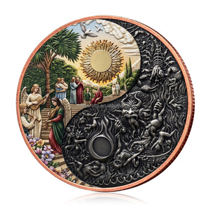 Moneda de cobre redonda de 1 onza .999 de cobre fino, diseño de Cielo y Infierno Yin Yang, Ángel y Demonio, en alto relieve, moneda coleccionable de cobre - Product Image 1