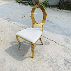 Muebles de estilo para eventos de boda, silla de espalda redonda con patas <span class=keywords><strong>X</strong></span>, marco dorado de acero inoxidable, nuevo - Product Image 3