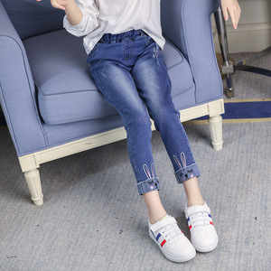 Pakaian Anak Buatan Cina Online Gaya Korea Celana <span class=keywords><strong>Jeans</strong></span> Denim Lembut Berumbai Model Ketat untuk Anak Perempuan - Product Image 6