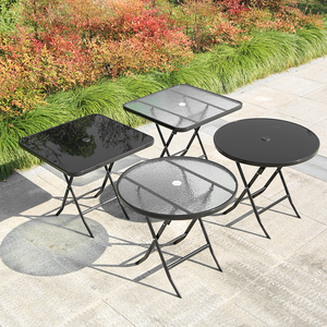 <b>Outdoor</b> Diameter 60cm Black Ripple Pattern Tempered Silk-screen Printed Glass Folded <b>Round</b> <b>Table</b> for Leisure Garden - Product Image 3