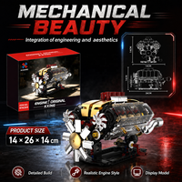 Modelo de Motor V8 Clásico Avanzado, Juego de Bloques de Construcción de Plástico Eléctrico STEM para Niños de 5 a 14 Años, Personalizable